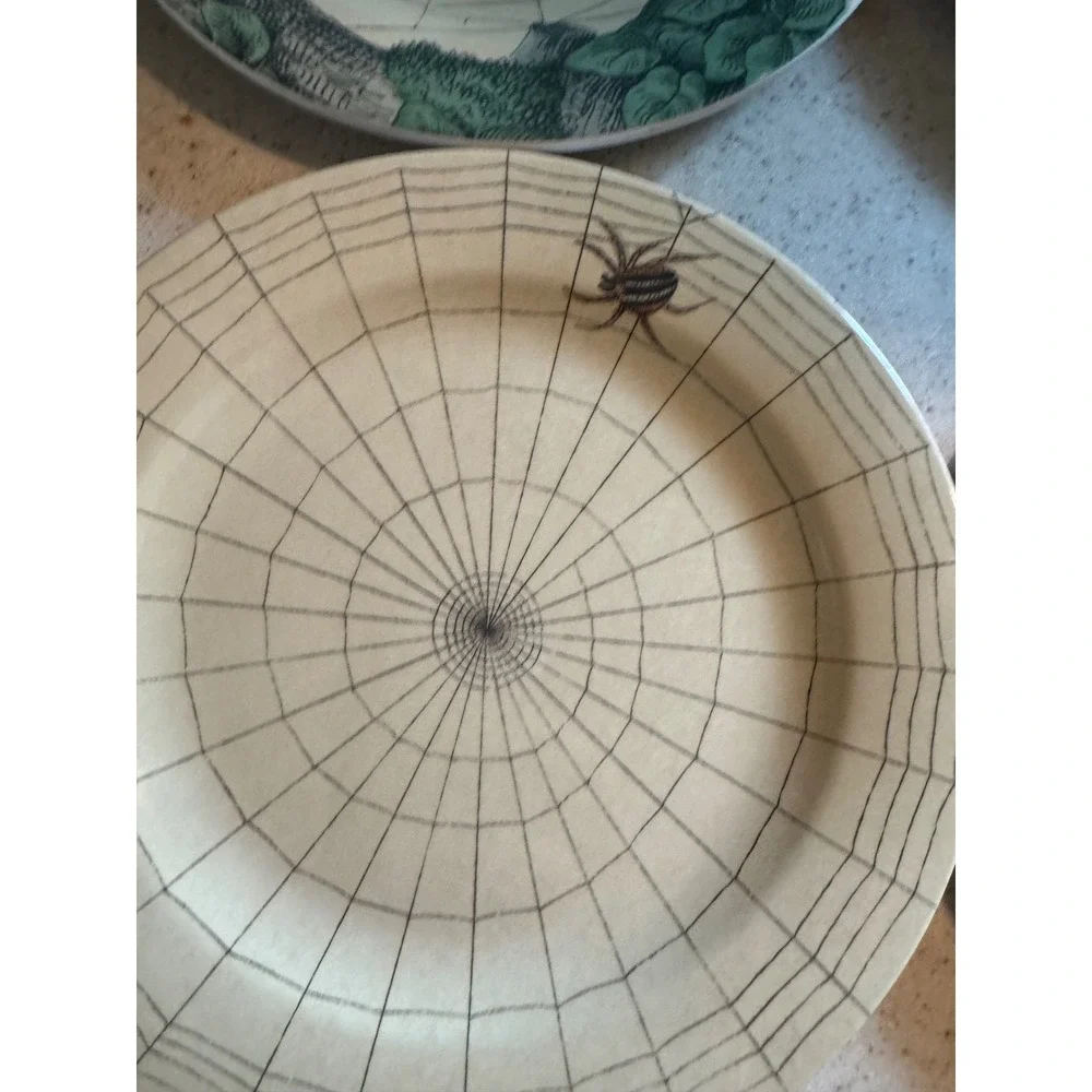 John Derian Spider Web Plate Set  Halloween Appetizer Gothic Decor Melamine